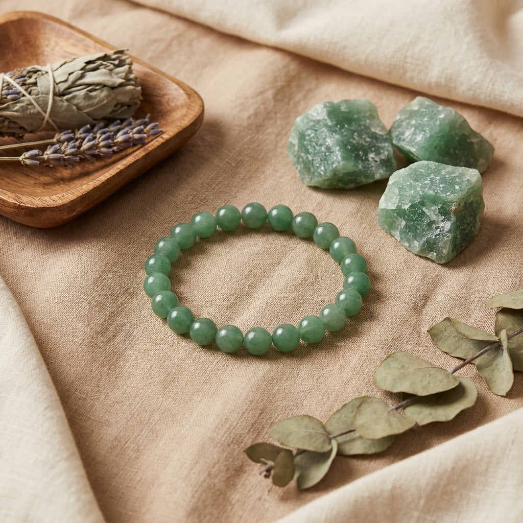 Green Aventurine Luck Bracelet - styled flat lay