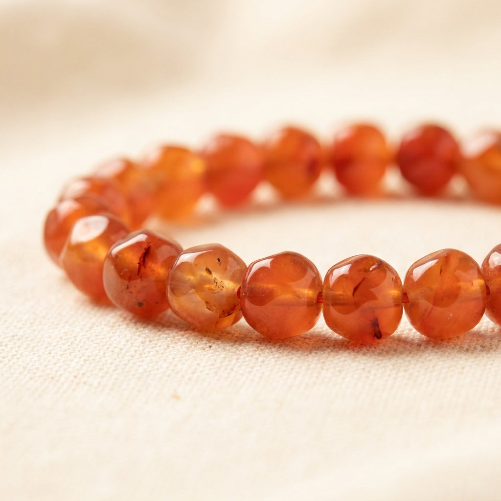 Aries & Scorpio Mars Zodiac Bracelet - macro detail of carnelian beads