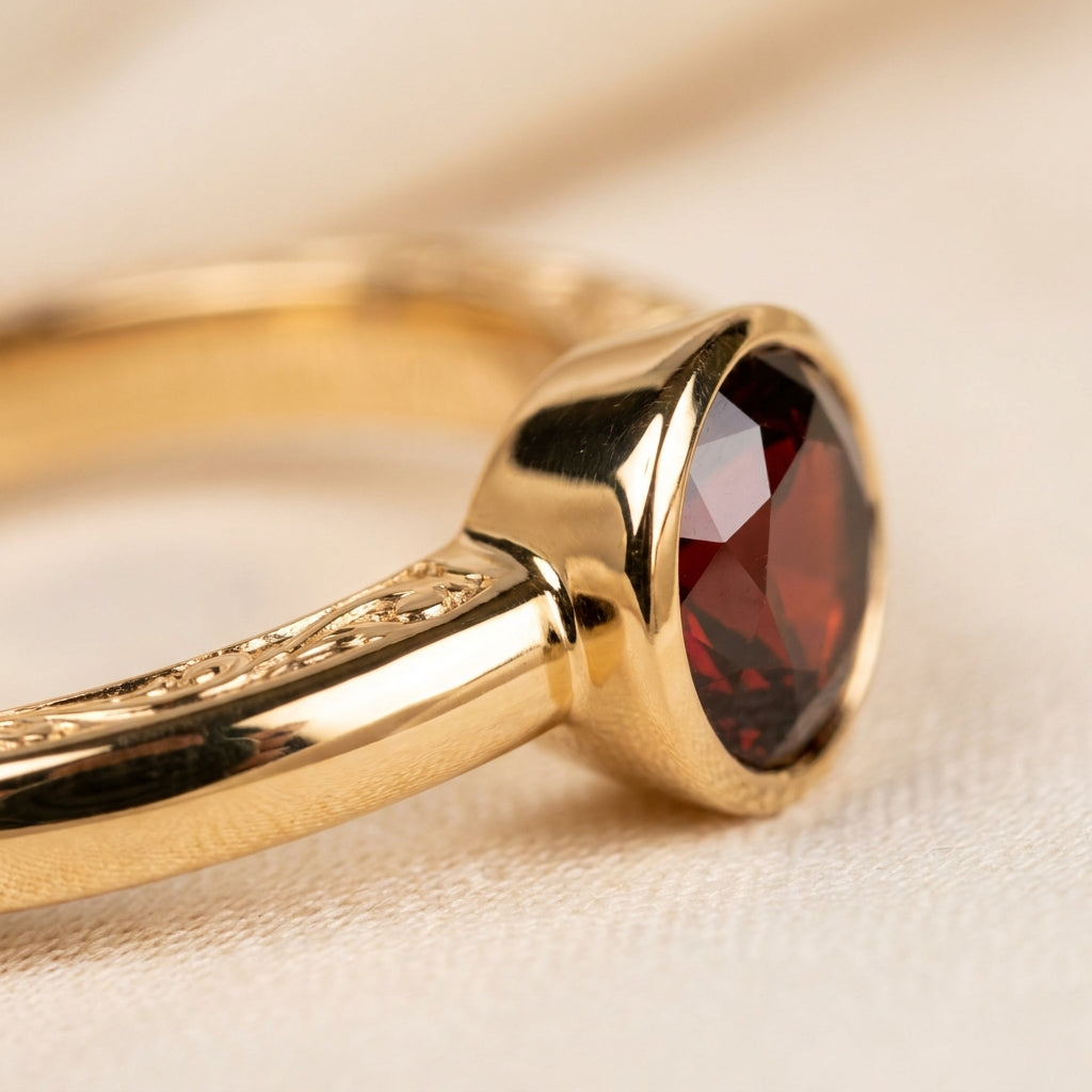 Leo Sun Zodiac Ring - macro detail of garnet stone