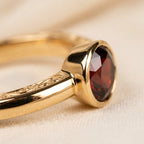 Leo Sun Zodiac Ring - macro detail of garnet stone