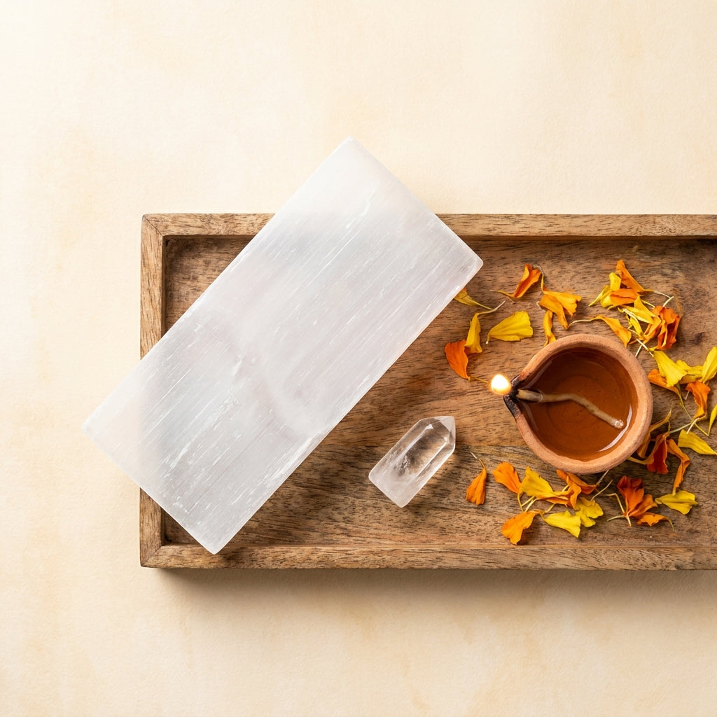Selenite plate styled flat-lay
