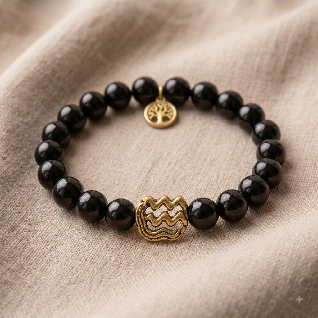 Black Onyx Aquarius Zodiac Bracelet