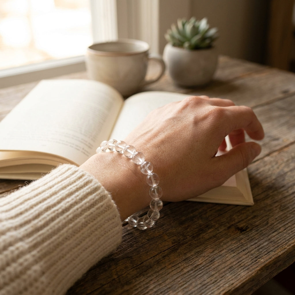 Clear Quartz Master Healer Bracelet - worn on wrist