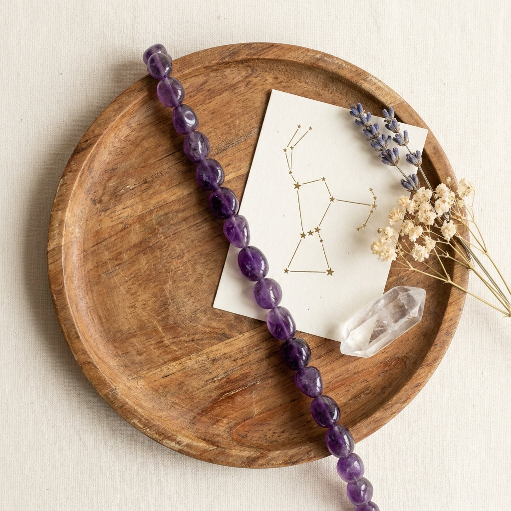 Sagittarius & Pisces Jupiter Zodiac Bracelet styled flat-lay with astrology props