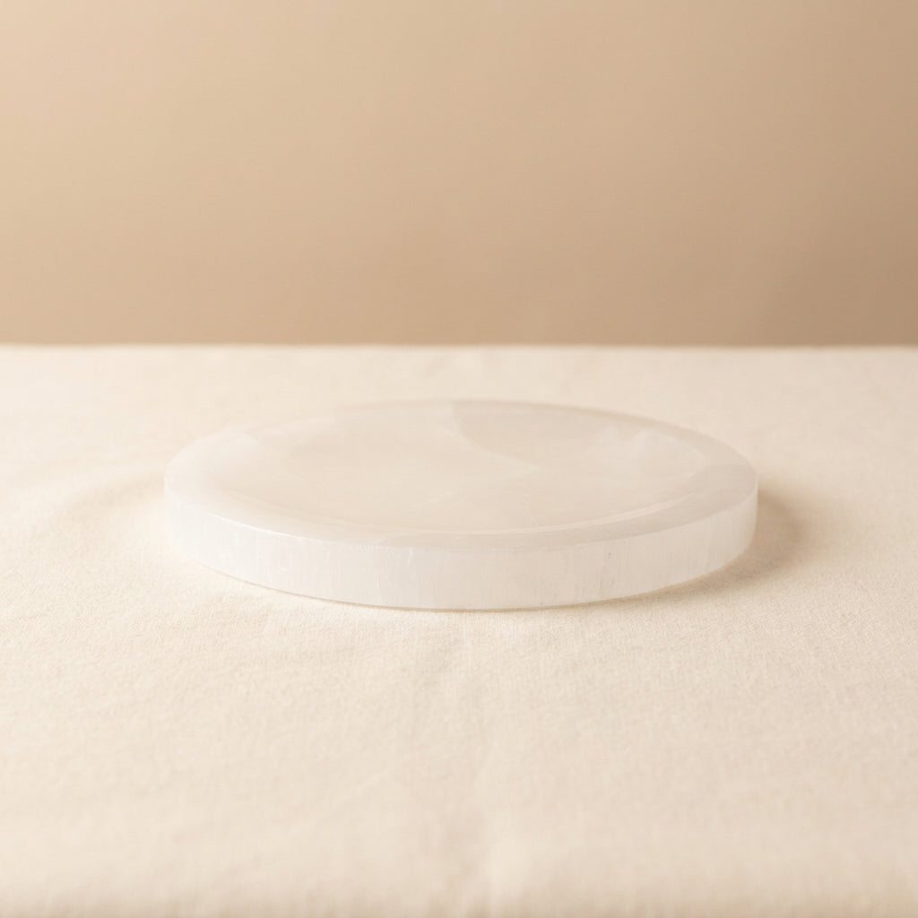 Selenite cleansing plate, hero front view