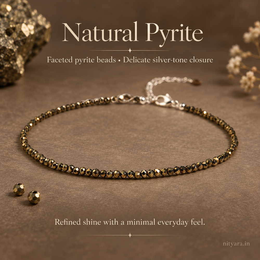 Dhanashree Natural Pyrite Anklet — Abundance in Every Step — On the ankle