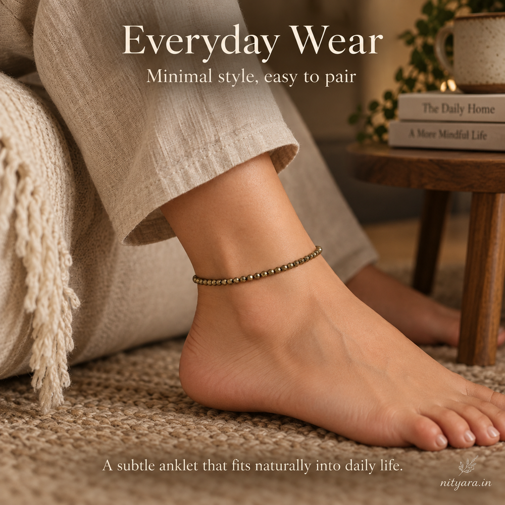 Dhanashree Natural Pyrite Anklet — Abundance in Every Step — Daily styling