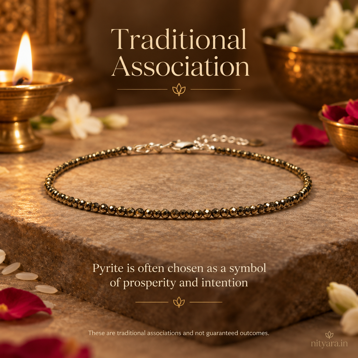 Dhanashree Natural Pyrite Anklet in a traditional intention setting