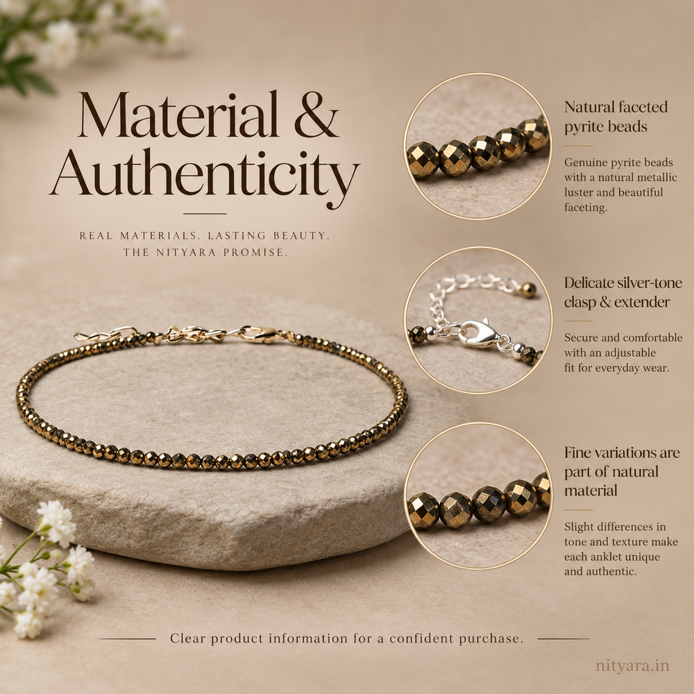 Dhanashree Natural Pyrite Anklet — Abundance in Every Step — Raw Pyrite detail