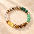 Dhanyog Bracelet with Pyrite, Tiger Eye, Citrine, Clear Quartz, Green Aventurine and dark-green Jade