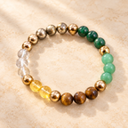 Dhanyog Bracelet with Pyrite, Tiger Eye, Citrine, Clear Quartz, Green Aventurine and dark-green Jade