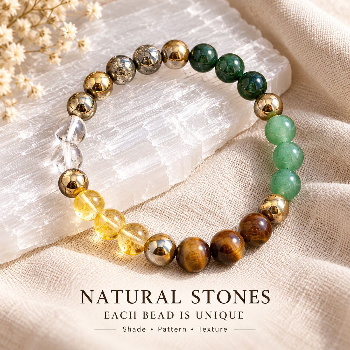 Dhanyog Bracelet natural stone bead texture and unique variations