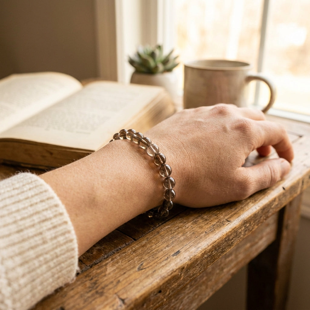 Smoky Quartz Stress Relief Bracelet - worn on wrist