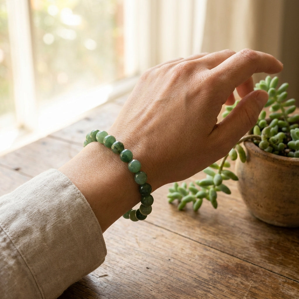 Green Aventurine Luck Bracelet - worn on wrist