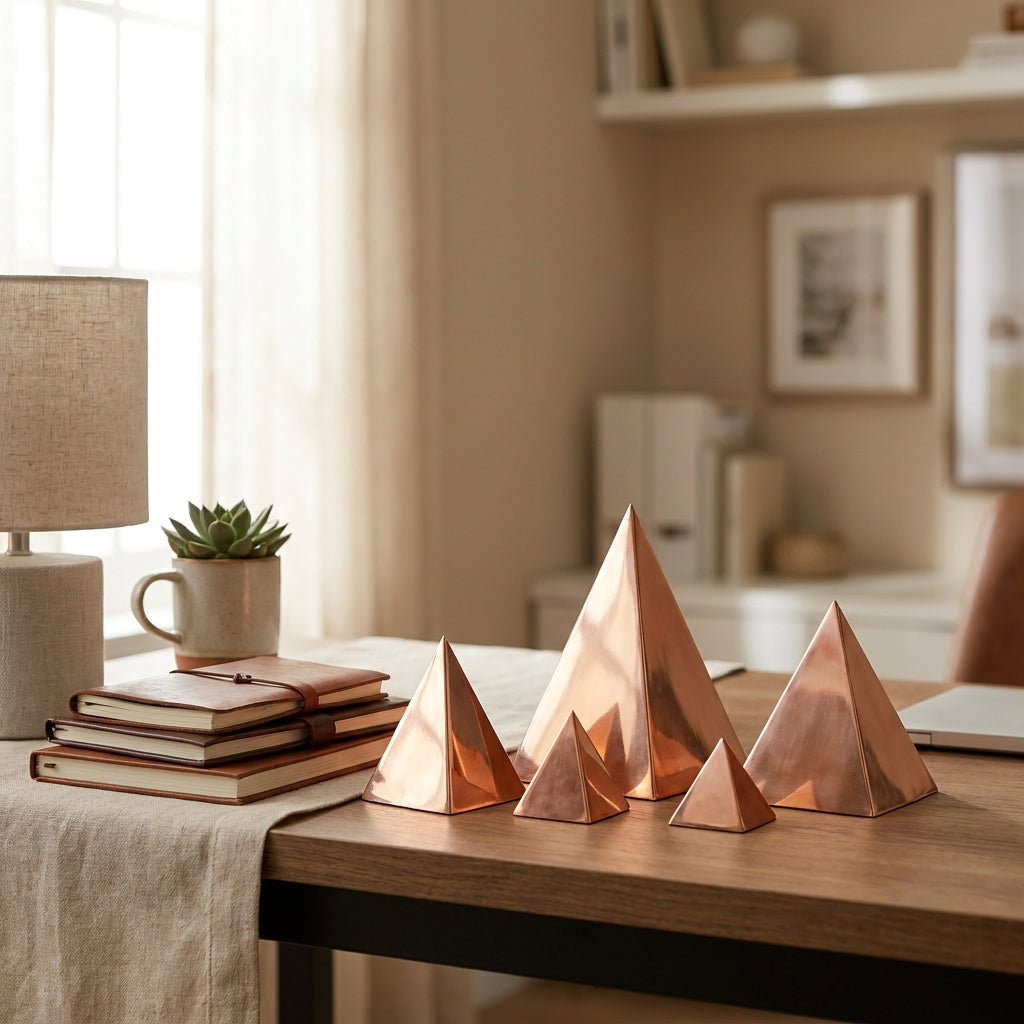 5-piece copper pyramid set on office desk