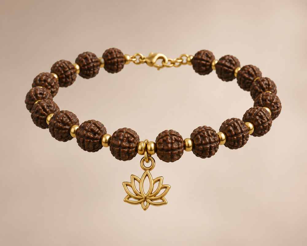 Gold Plated Modern Rudraksha Bracelet for Men — Rudraksha detail