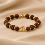 Gold Plated Modern Rudraksha Om Bracelet for Men