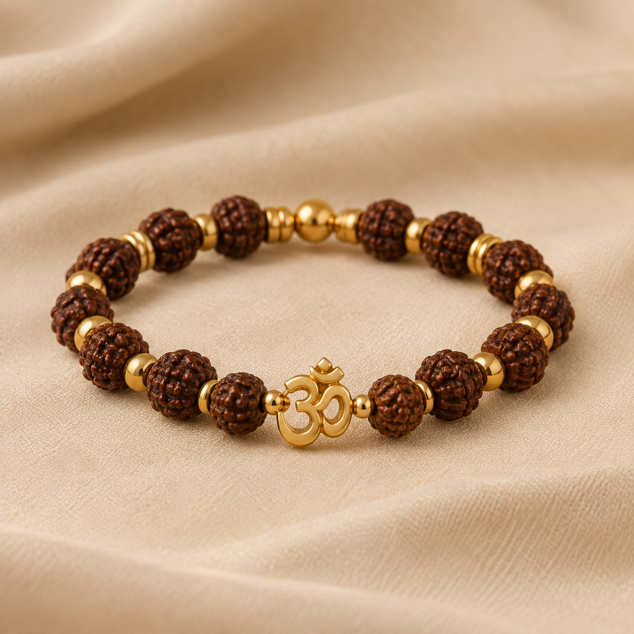 Gold Plated Modern Rudraksha Om Bracelet for Men