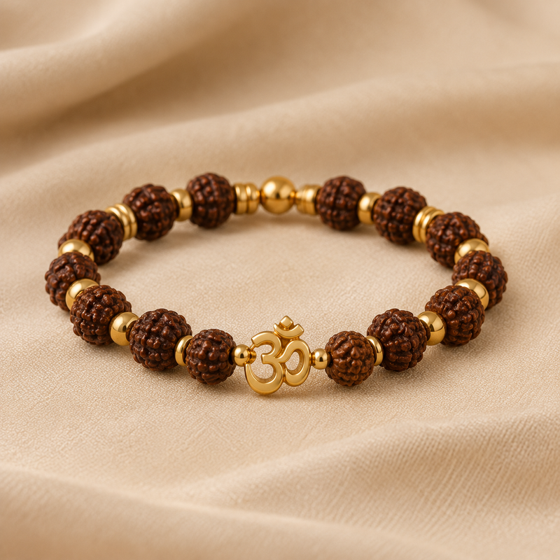 Gold Plated Modern Rudraksha Om Bracelet for Men material detail