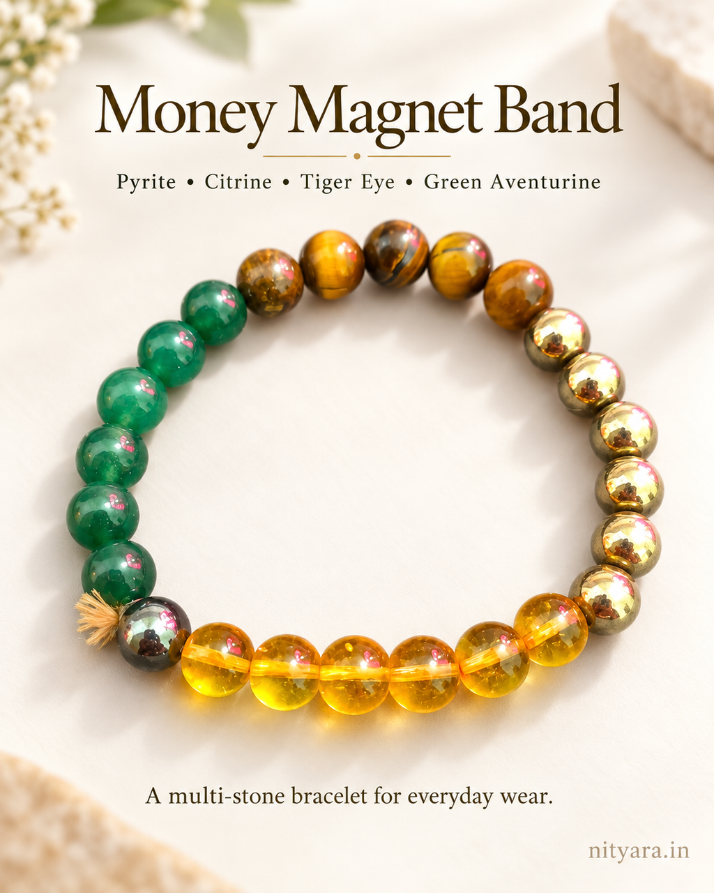 Money Magnet Band by Nityara - Pyrite, Citrine, Tiger Eye and Green Aventurine multi-stone bracelet
