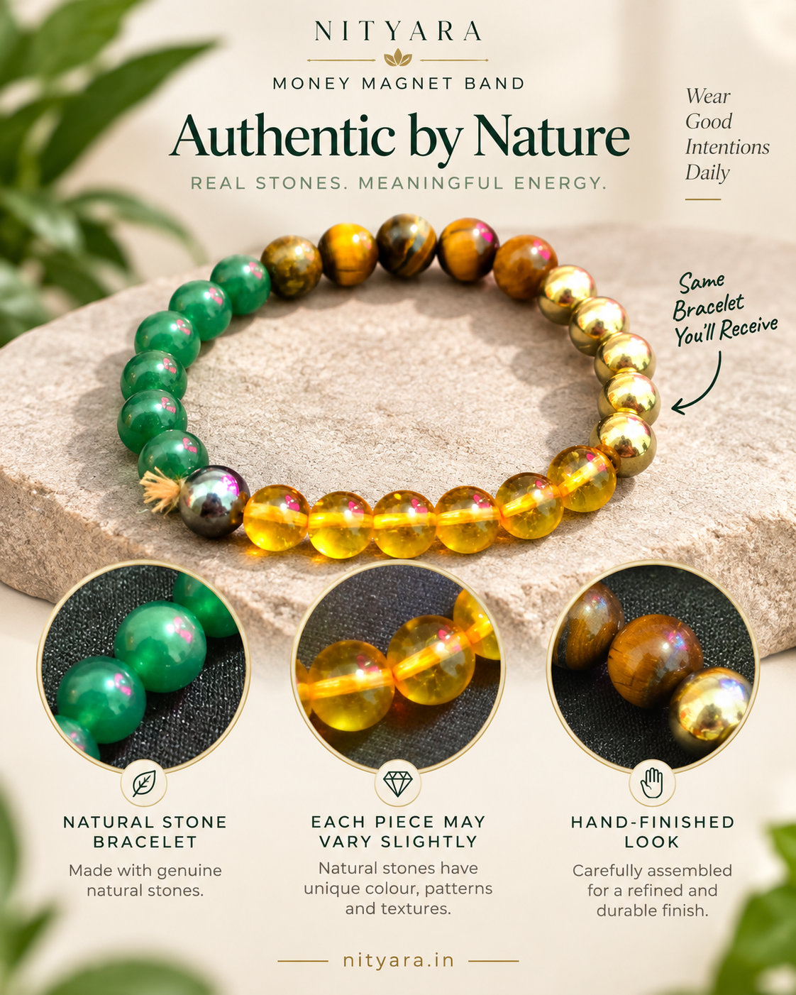 Money Magnet Band authentic natural stone bracelet with texture detail close-ups