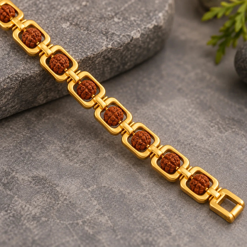 Gold Plated Essential Rudraksha Link Bracelet — Morning jap