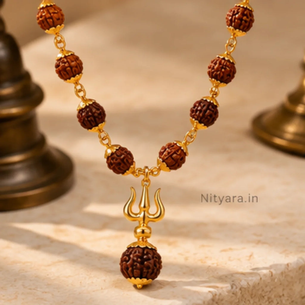 Nityara Gold Plated Rudraksha Trishul Necklace hero product view