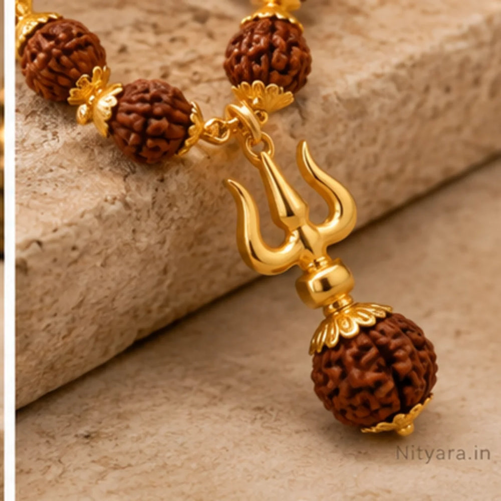 Gold Plated Rudraksha Trishul Necklace — Morning jap