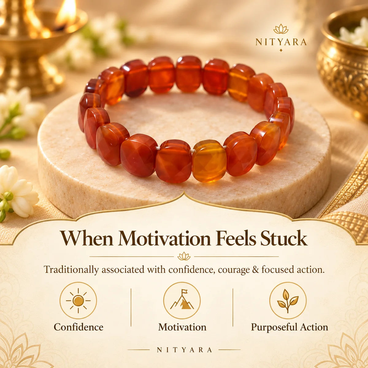 Natural Red Carnelian Bracelet traditional association with confidence motivation courage and focused action