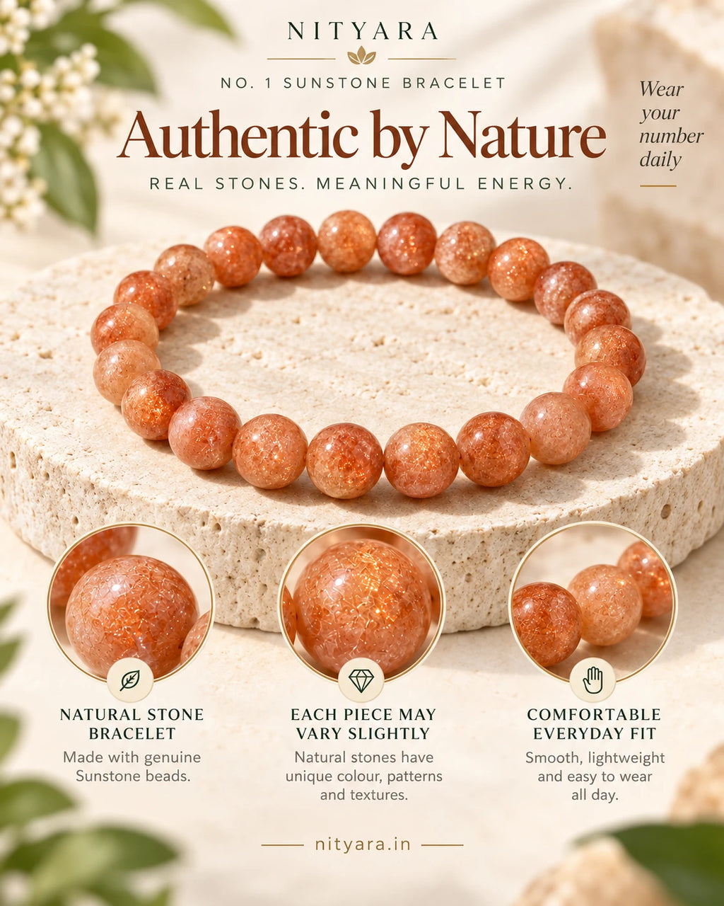 Nityara Sunstone bracelet natural stone details and everyday fit
