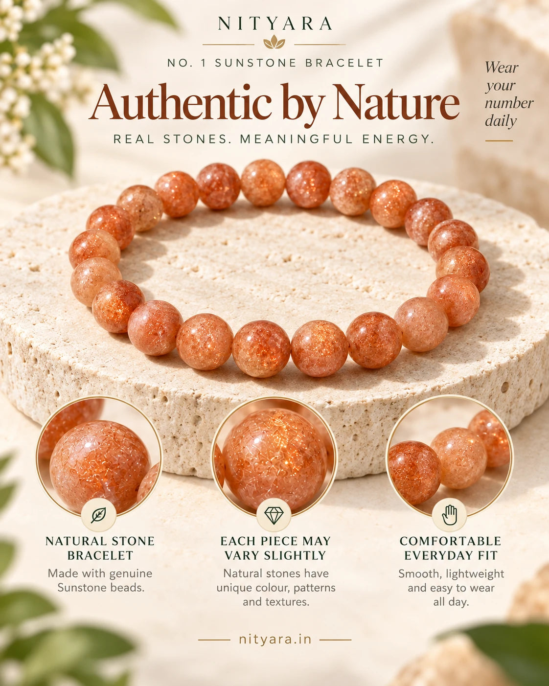 Nityara Sunstone bracelet natural stone details and everyday fit