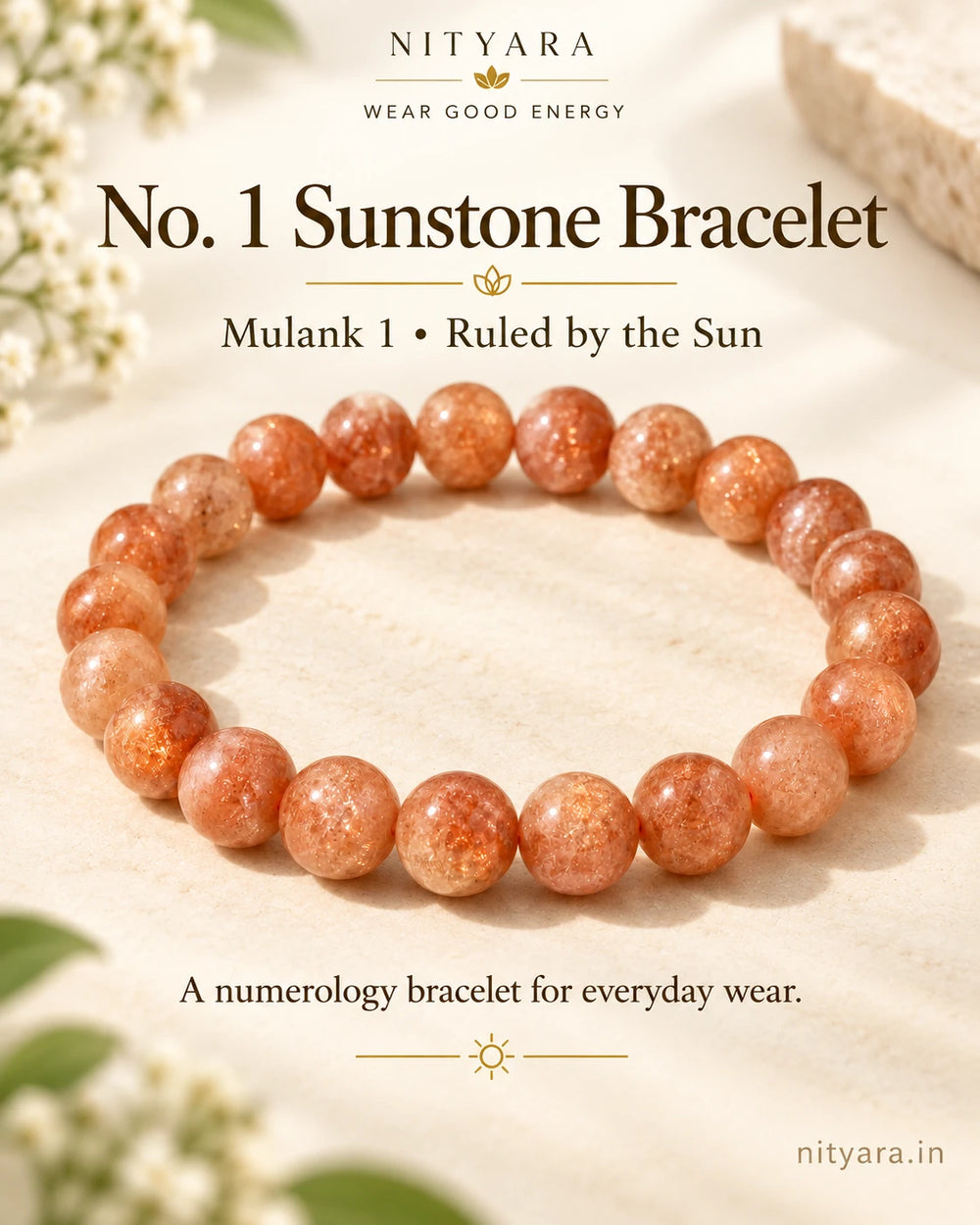 Number 1 Sunstone Numerology Bracelet — Personal stone styling