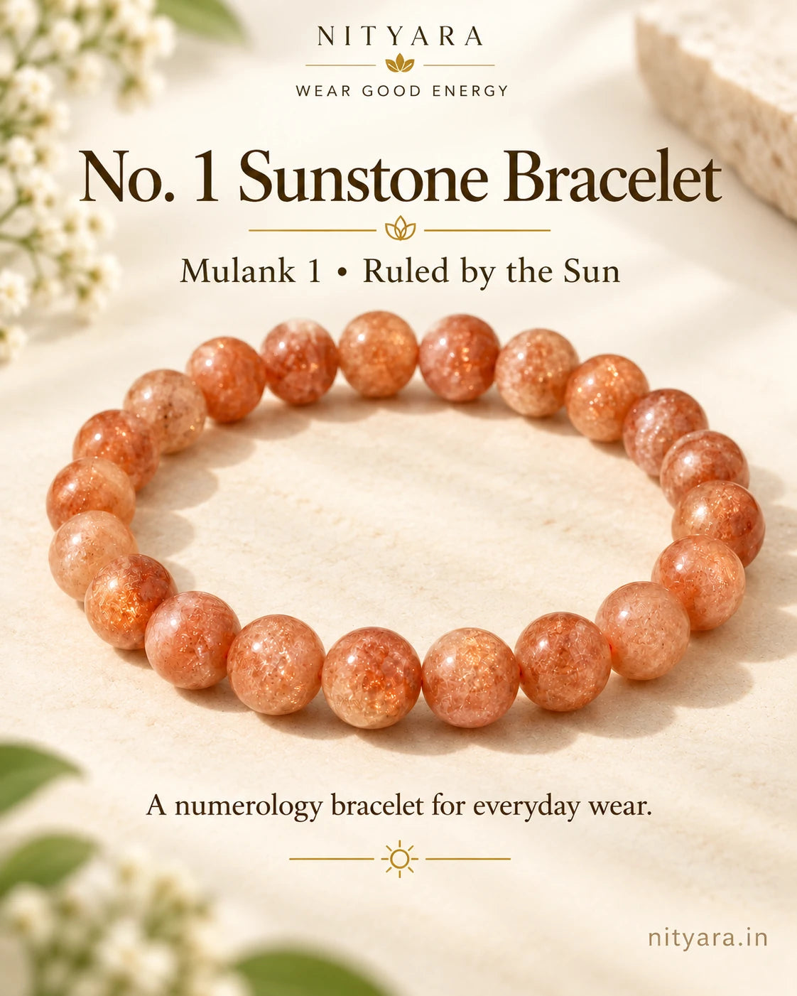 Nityara Number 1 Sunstone numerology bracelet hero image