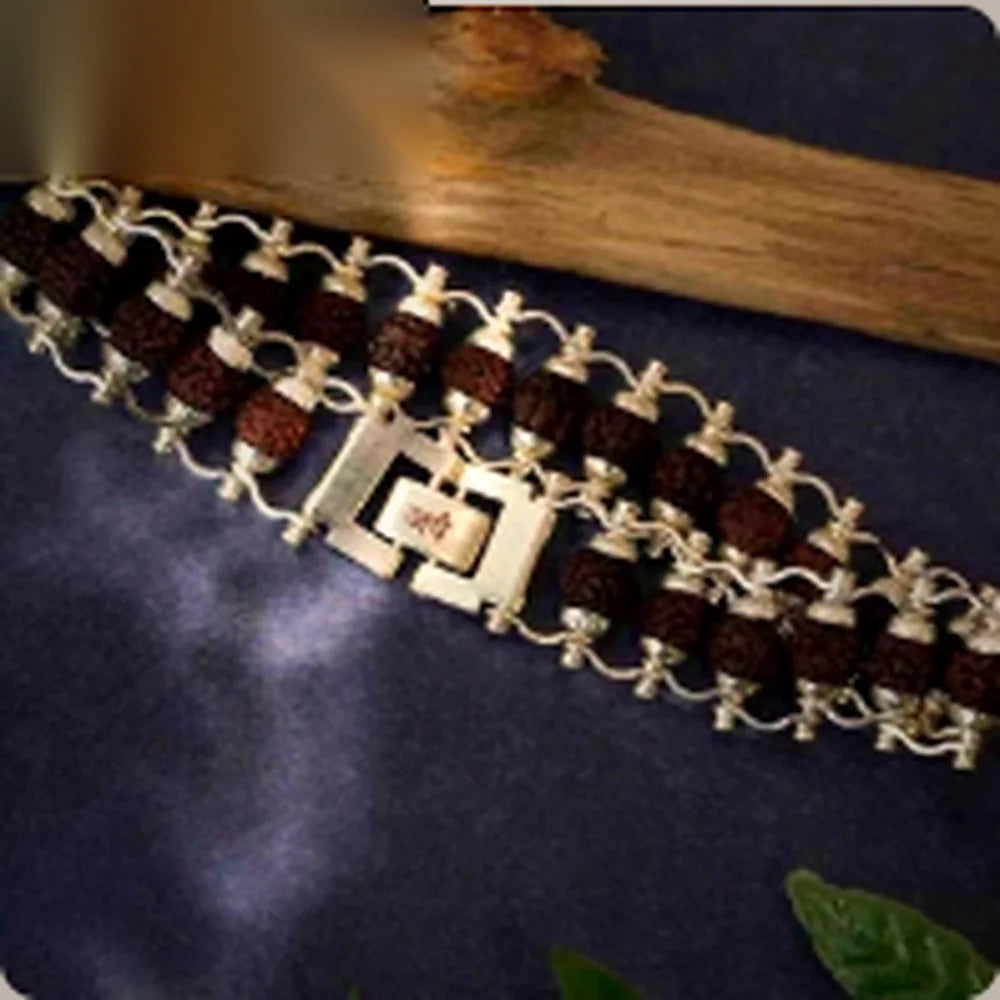 Silver Plated Modern Rudraksha Link Bracelet — Everyday wear